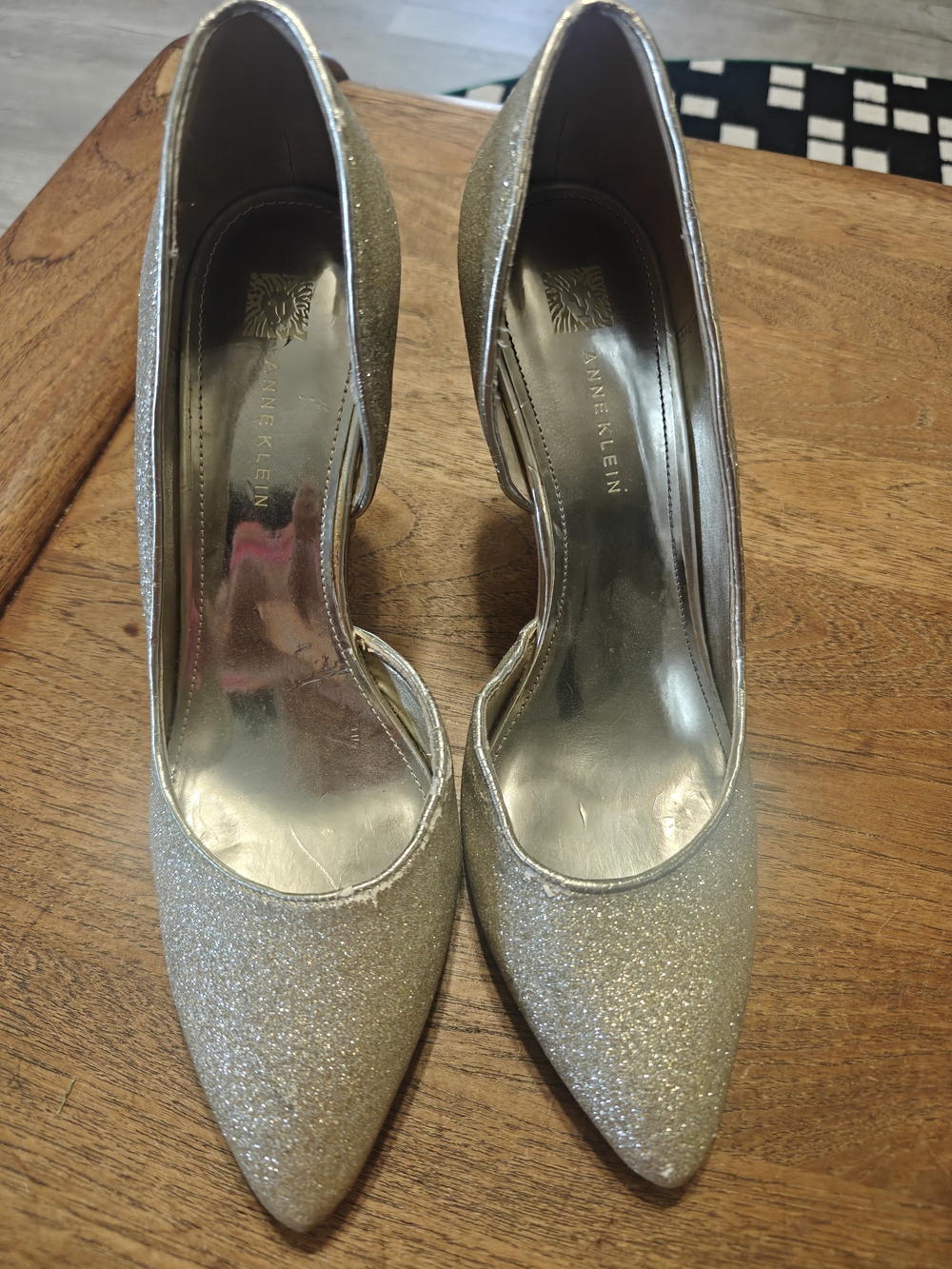 Anne Klein Glitter Pointed-Toe Heels in Silver